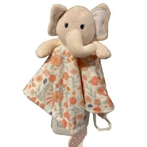 Modern Baby Peach Floral Elephant Lovey Security Blanket Activity Teethe Toy New